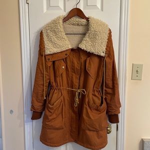 Dark orange long sherpa jacket